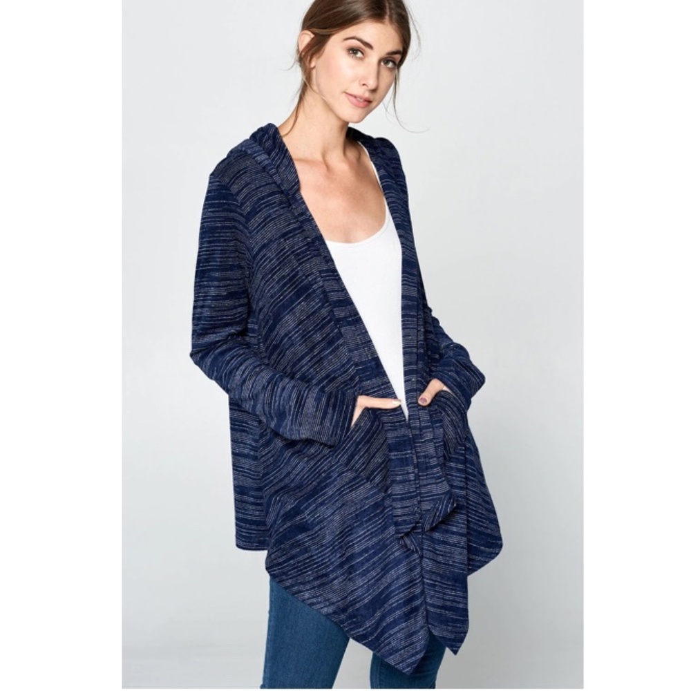 Renee C. Asymmetric Cardigan Sweater Hoodie Navy - Size M